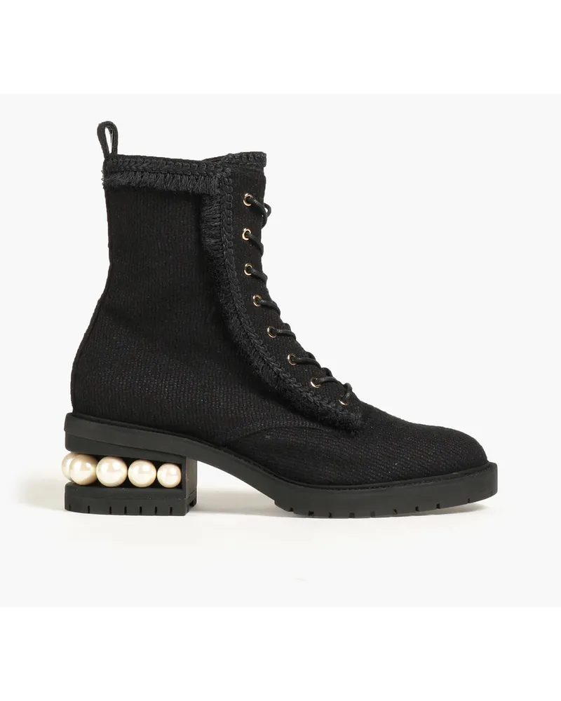 Nicholas Kirkwood Casati embellished tweed combat boots - Black Black