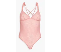Embroidered stretch-mesh bodysuit - Pink