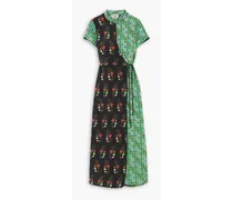 Carole printed patchwork-effect silk-crepe midi wrap dress - Green