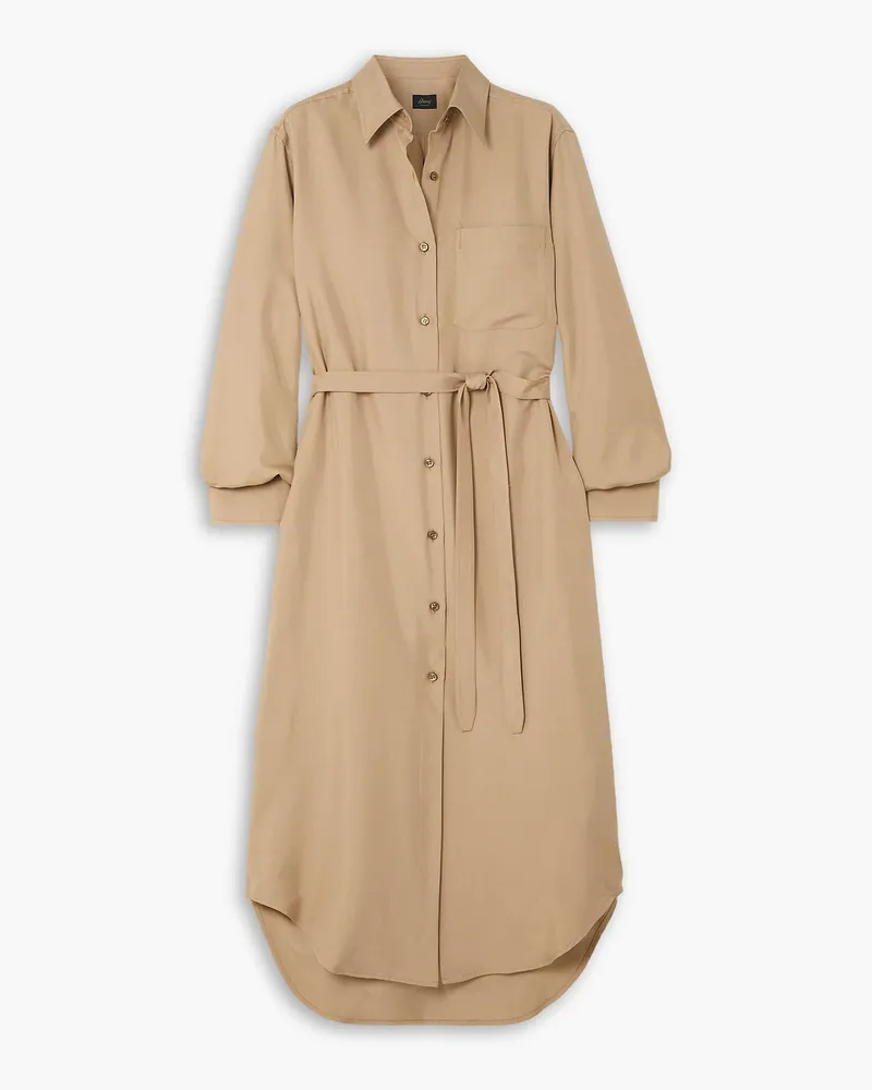 Brioni Belted silk-canvas midi shirt dress - Neutral Neutral