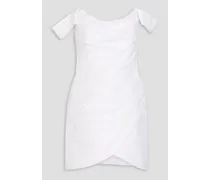 Off-the-shoulder draped linen mini dress - White