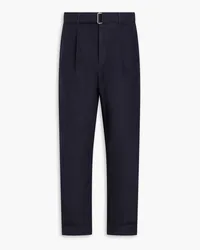 Officine Generale Tapered belted cotton-twill pants - Blue Blue