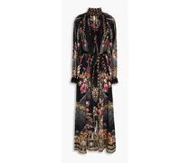 Embellished silk crepe de chine and georgette maxi shirt dress - Black