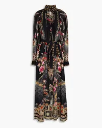 Camilla Embellished silk crepe de chine and georgette maxi shirt dress - Black Black