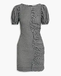 Ganni Ruched gingham seersucker mini dress - Black Black