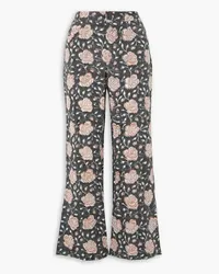 BATSHEVA Lawyer cropped floral-print cotton flared pants - Gray Gray