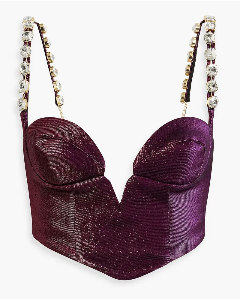 Area Cropped crystal-embellished lamé bustier top - Purple Purple