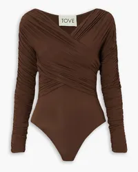 TOVE Joni wrap-effect ruched stretch-jersey bodysuit - Brown Brown