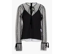 Velvet-trimmed point d'esprit blouse - Black