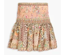 Fluted printed silk crepe de chine mini skirt - Animal print