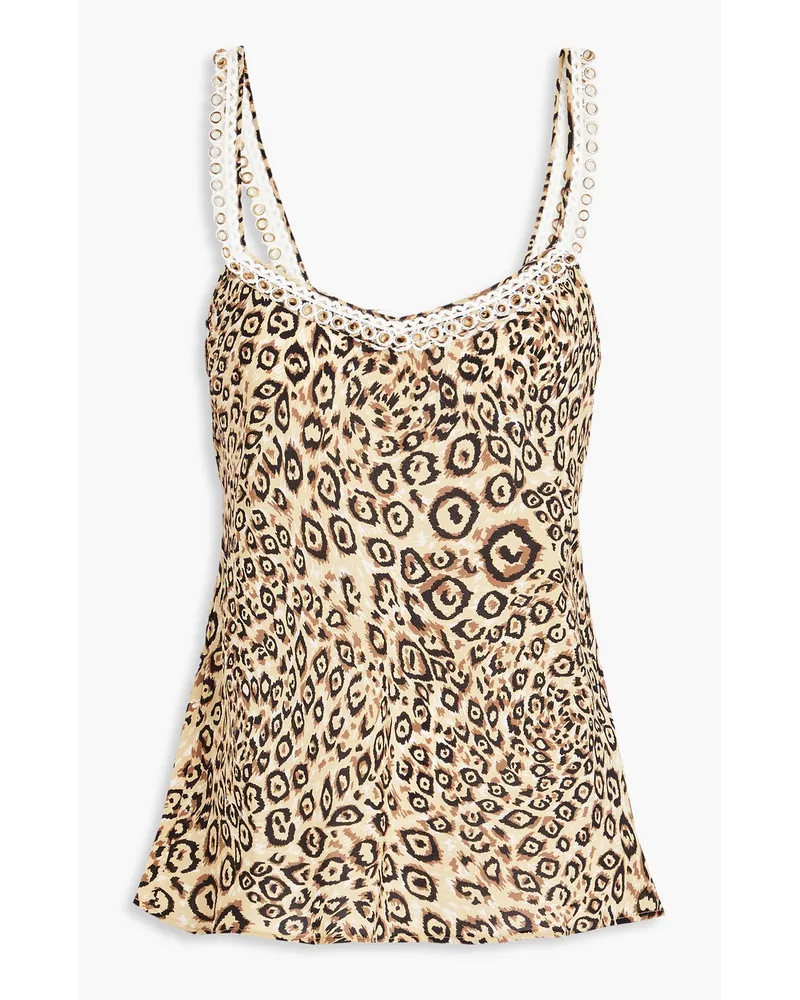 Hayley Menzies Ring-embellished printed silk crepe de chine camisole - Animal print Animal