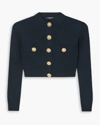 Balmain Cropped button-embellished ribbed-knit blazer - Blue Blue