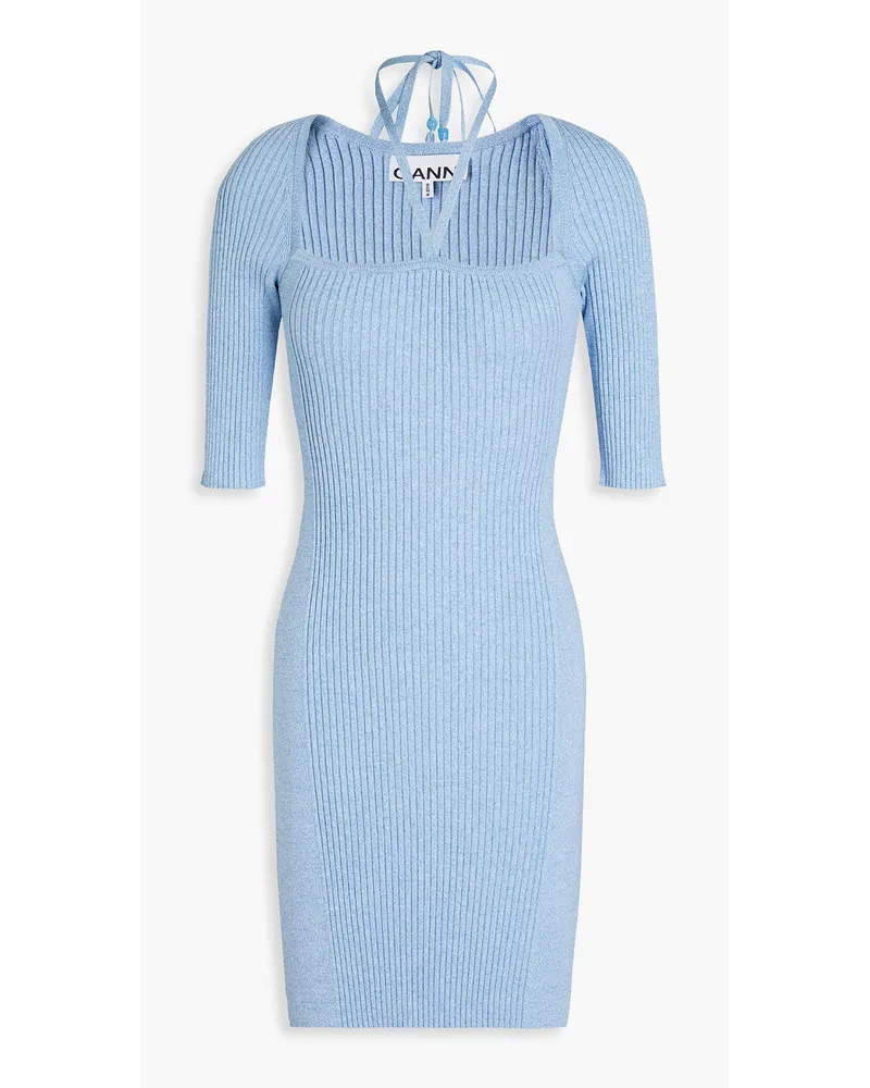 Ganni Mélange ribbed-knit mini dress - Blue Blue