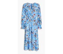 Anaba twisted floral-print crepe midi dress - Blue