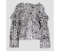 Galta ruffled leopard-print ramie-voile top - White
