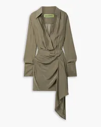 GAUGE81 Gravia draped wrap-effect silk crepe de chine mini shirt dress - Green Green