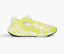 Ultraboost 22 printed stretch-knit, mesh and faux patent-leather sneakers - Yellow