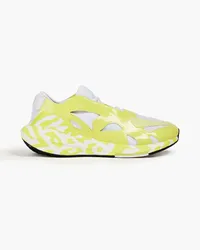 adidas Ultraboost 22 printed stretch-knit, mesh and faux patent-leather sneakers - Yellow Yellow