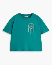 Sandro Embellished cotton-jersey T-shirt - Blue Blue