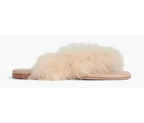 Pom feather-embellished leather sandals - White