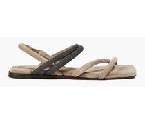 Bead-embellished suede slingback sandals - Neutral