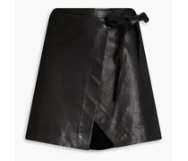 James leather mini wrap skirt - Black
