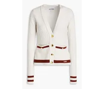 Ganni Embroidered cable-knit wool and cashmere-blend cardigan - White White