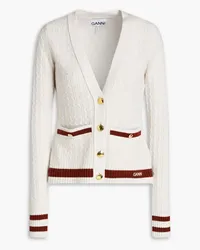 Ganni Embroidered cable-knit wool and cashmere-blend cardigan - White White