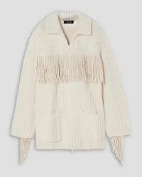 Lisa Yang Elisa oversized fringed ribbed cashmere cardigan - White White