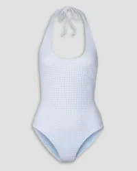 Lisa Marie Fernandez Amber perforated halterneck swimsuit - White White