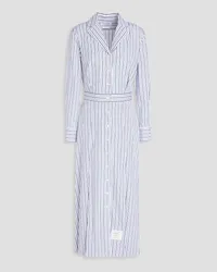 Thom Browne Striped plissé cotton-poplin midi shirt dress - White White