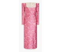 Off-the-shoulder cloqué midi dress - Pink