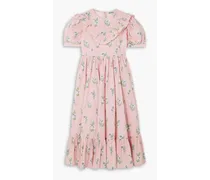 May ruffled floral-print cotton-poplin midi dress - Pink