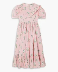 BATSHEVA May ruffled floral-print cotton-poplin midi dress - Pink Pink