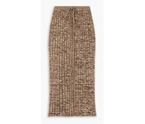 Space-dyed ribbed-knit midi skirt - Brown