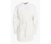 Liana belted piqué-paneled jacquard mini dress - White