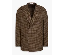 Double-breasted checked wool and cashmere-blend blazer - Brown