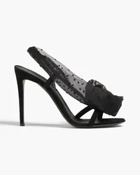 Giuseppe Zanotti Floral appliquéd suede and organza slingback sandals - Black Black