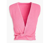 Noue cropped twist-front ribbed cotton-blend bouclé top - Pink
