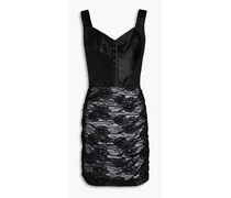 Satin and crepe-paneled cotton-blend stretch-lace mini dress - Black