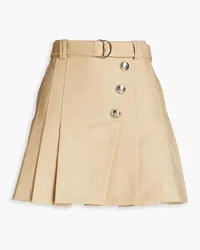 Maje Belted pleated cotton mini skirt - Neutral Neutral