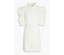 Gathered denim mini shirt dress - White