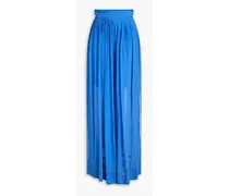 Pleated silk crepe de chine wide-leg pants - Blue