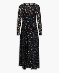 RED Valentino Ruffled floral-print georgette midi dress - Black Black