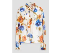 Pussy-bow floral-print silk-blend chiffon shirt - White