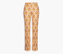 Printed cotton-blend straight-leg pants - Orange