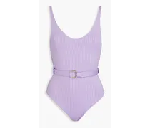St. Tropez belted ribbed swimsuit - Purple