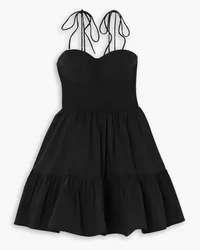 STAUD Landry open-back smocked tiered cotton-blend poplin mini dress - Black Black