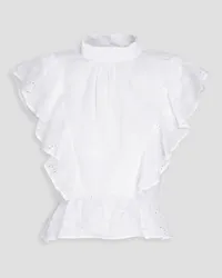 Frame Denim Ruffled broderie anglaise ramie top - White White