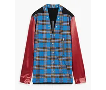 Larry satin and crepe-paneled checked cotton-flannel shirt - Blue